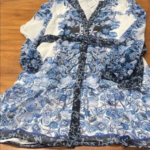 NWT White House Black Market Seashell Blue & White Dress Sz M (8)